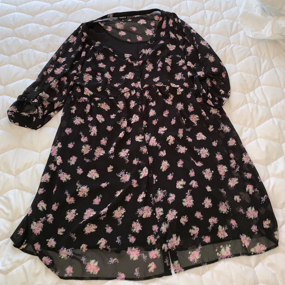 Torrid Button-down Floral Chiffon Dress